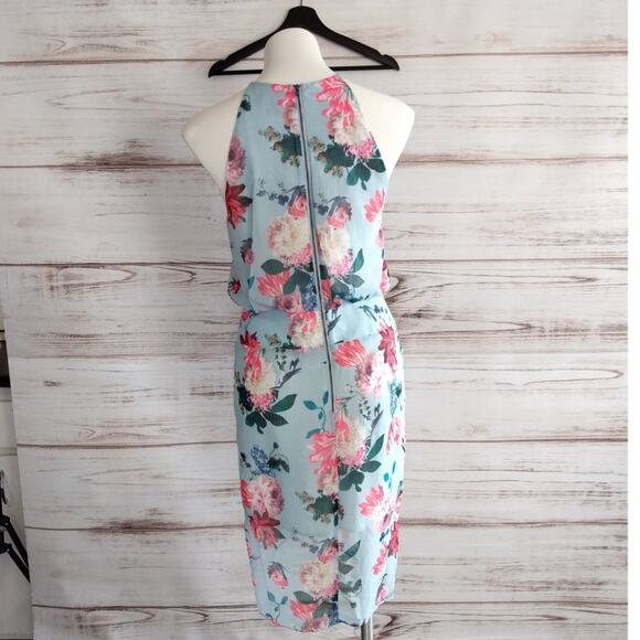 NWOT Chelsea28 Blue Floral Print Drape Dress - Picture 4 of 5